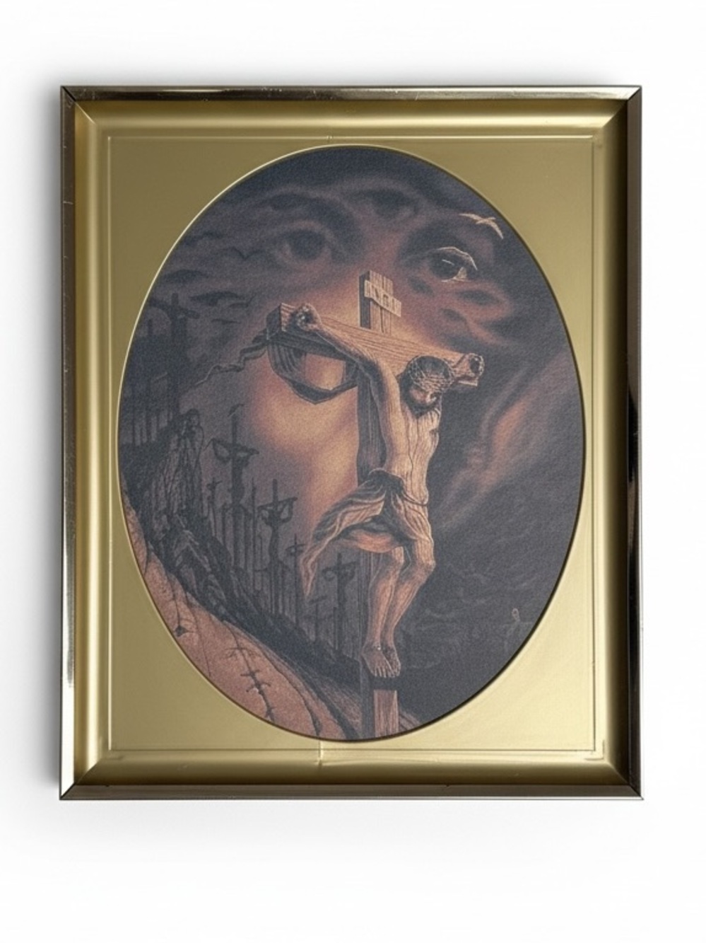 Octavio Ocampo Framed Calvary Jesus Crucifixion Metamorphic Religious Art Gold